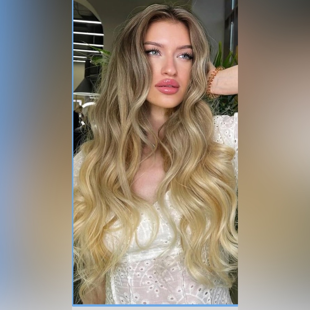 30”Ombre Blonde 13x4 Lace Front Long Wavy Synthetic Wigs with Baby Hair